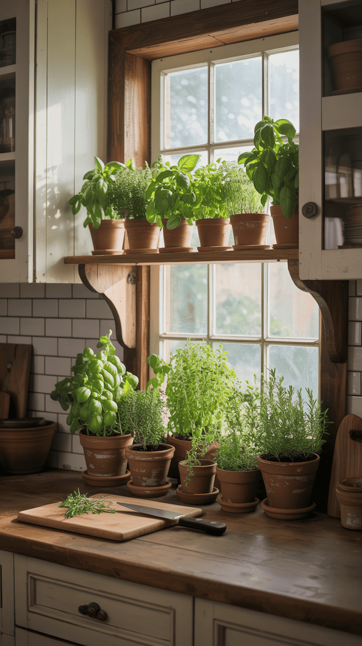 Earthy Kitchen with Fresh Herb Gardens