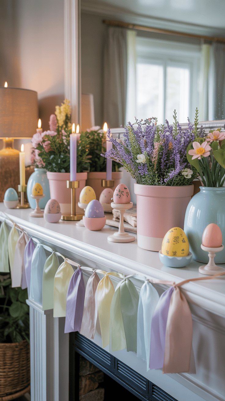 Easter Mantel Decorating Ideas with Pastel Colors