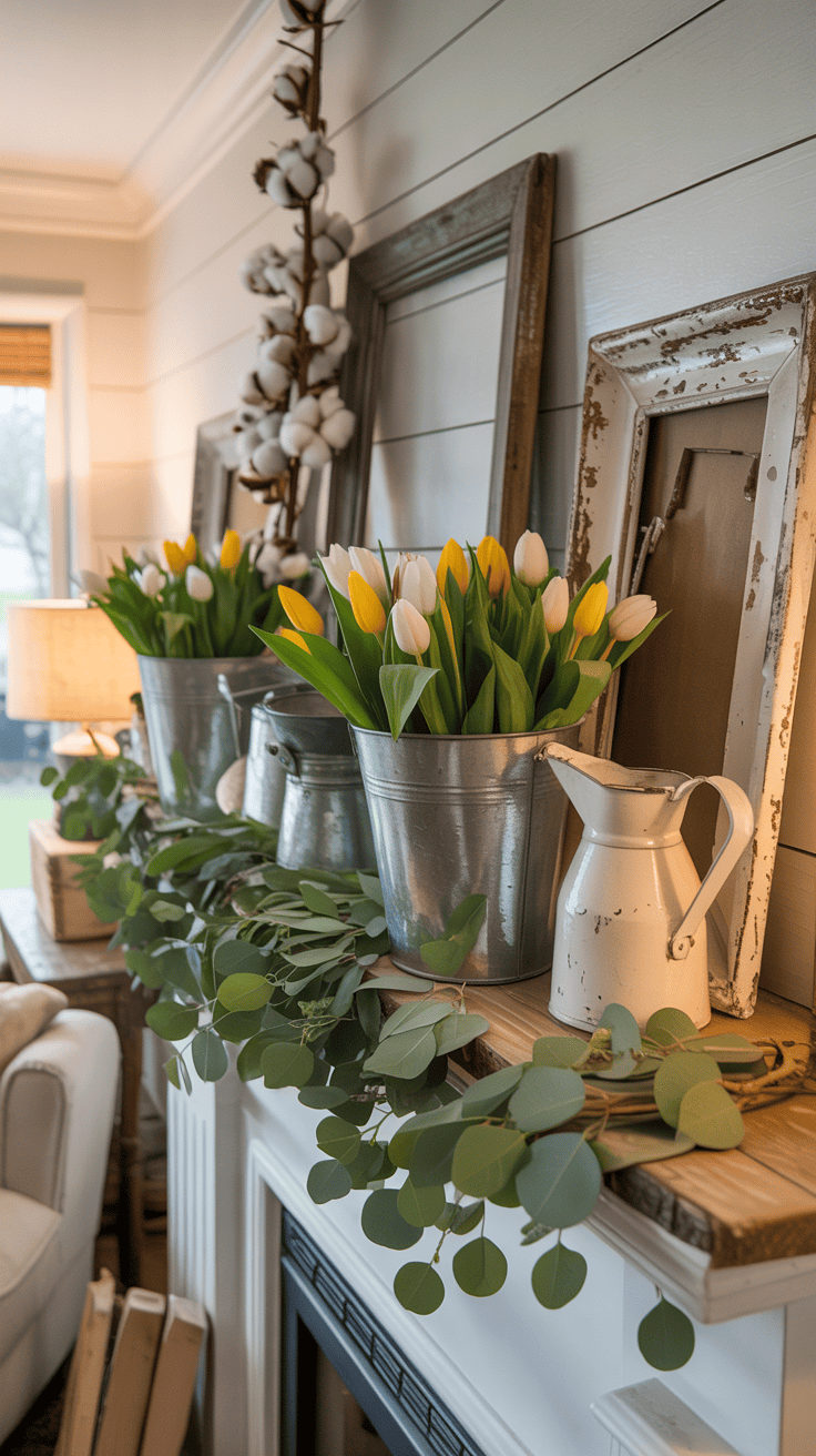 Farmhouse Style Spring Fireplace Mantle Decor