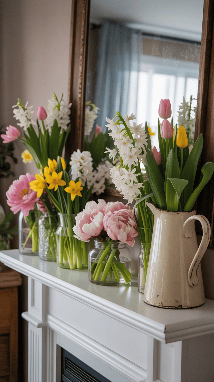 Fresh Floral Spring Mantel Decorating Ideas