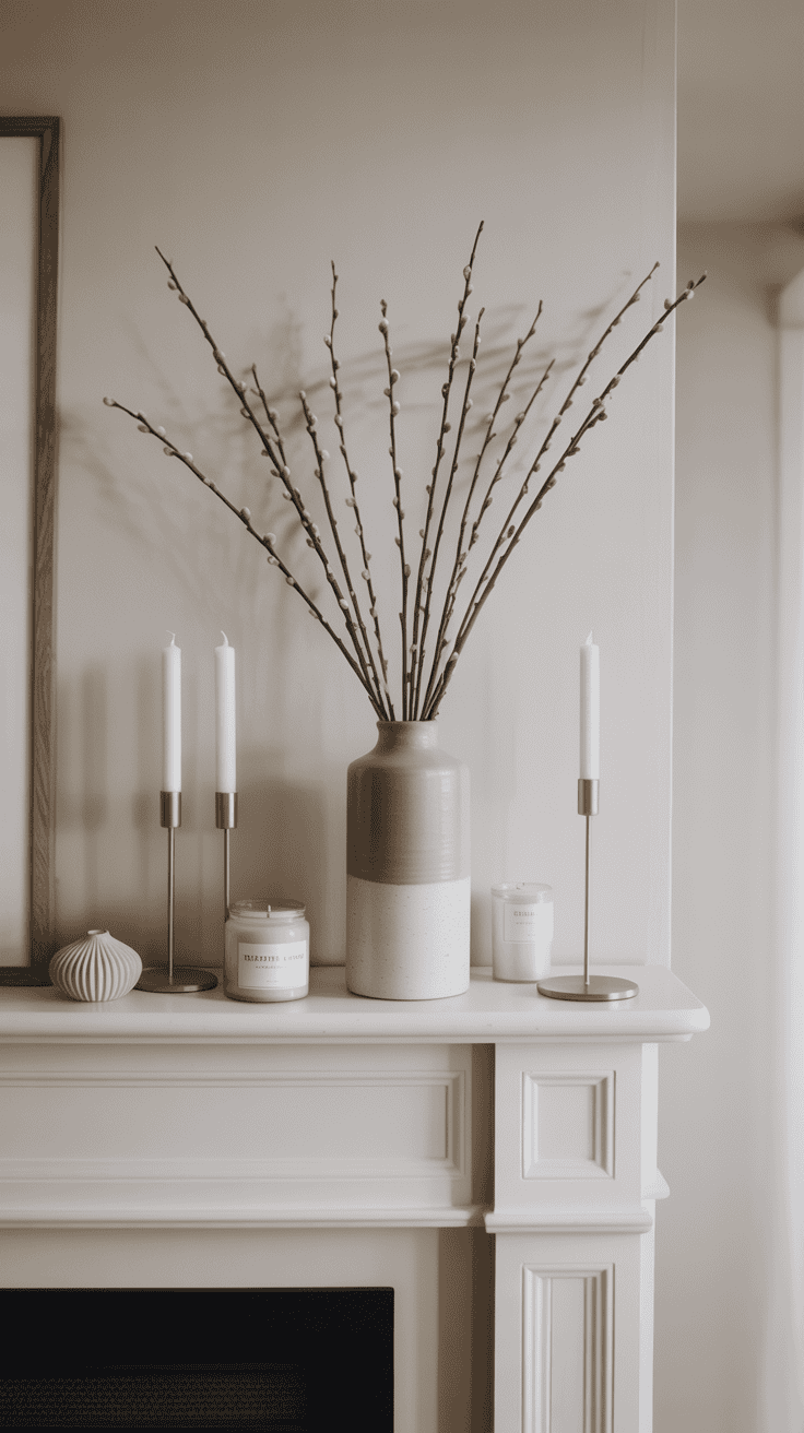Minimalist Spring Fireplace Mantle Decor