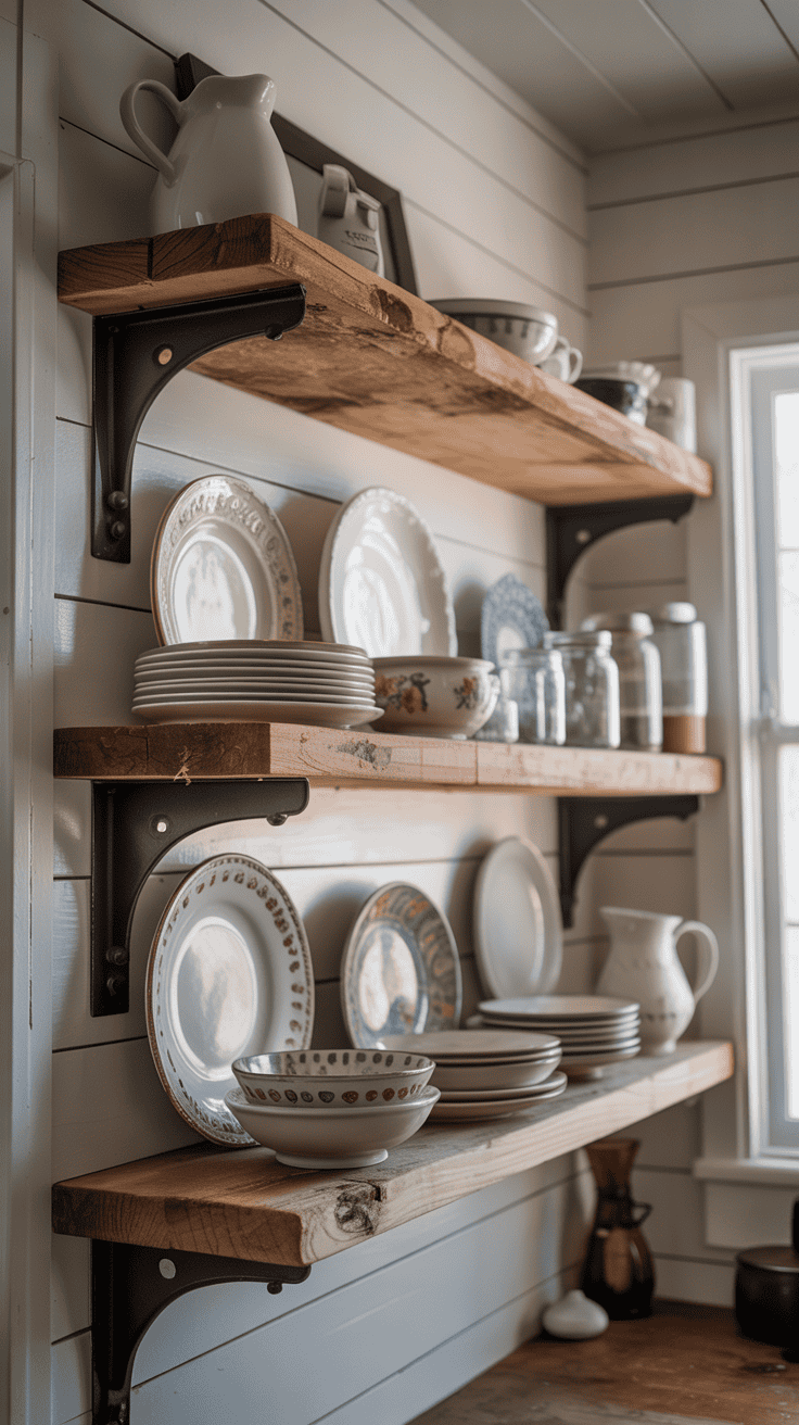 Rustic Farmhouse Kitchen Open Shelving