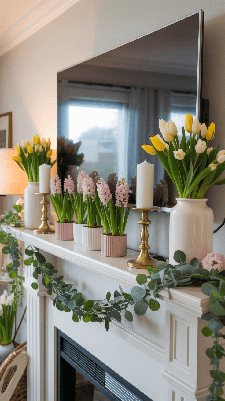 Spring Mantle Decor With TV Integration