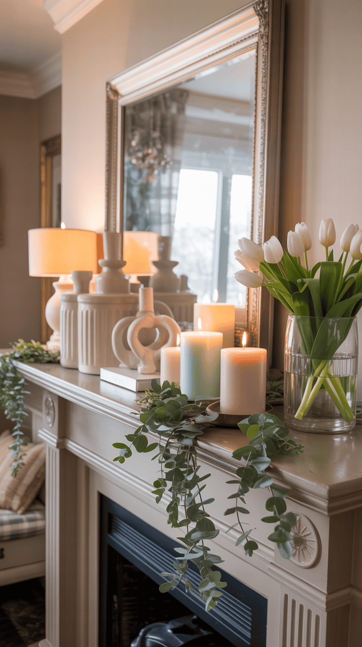 Year Round Mantle Decor Transitioning to Spring