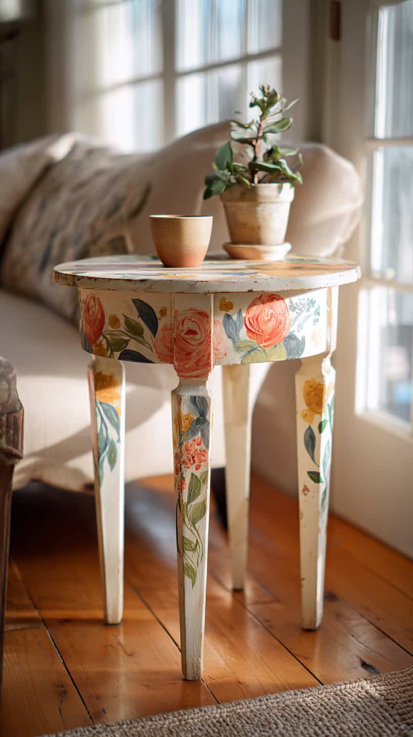 Folk Art Painted Side Table - Image 2