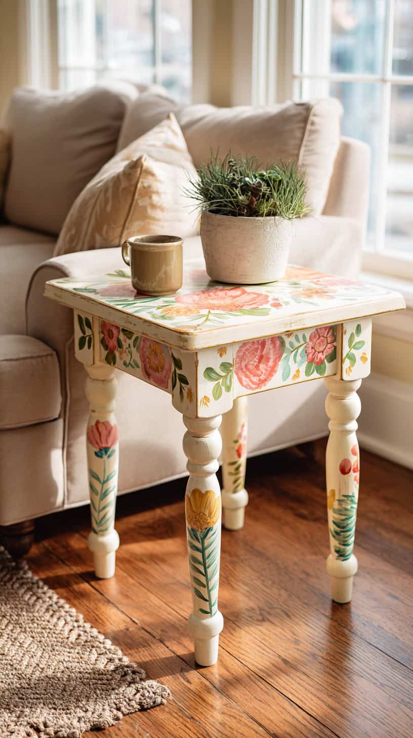 Folk Art Painted Side Table - Image 1