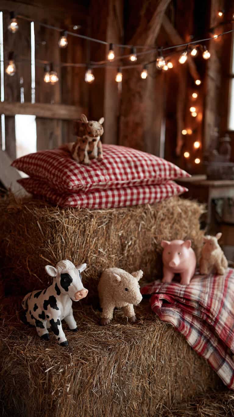 Rustic Barnyard Vibes: Hay Bales, Gingham, and Animal Friends - 2