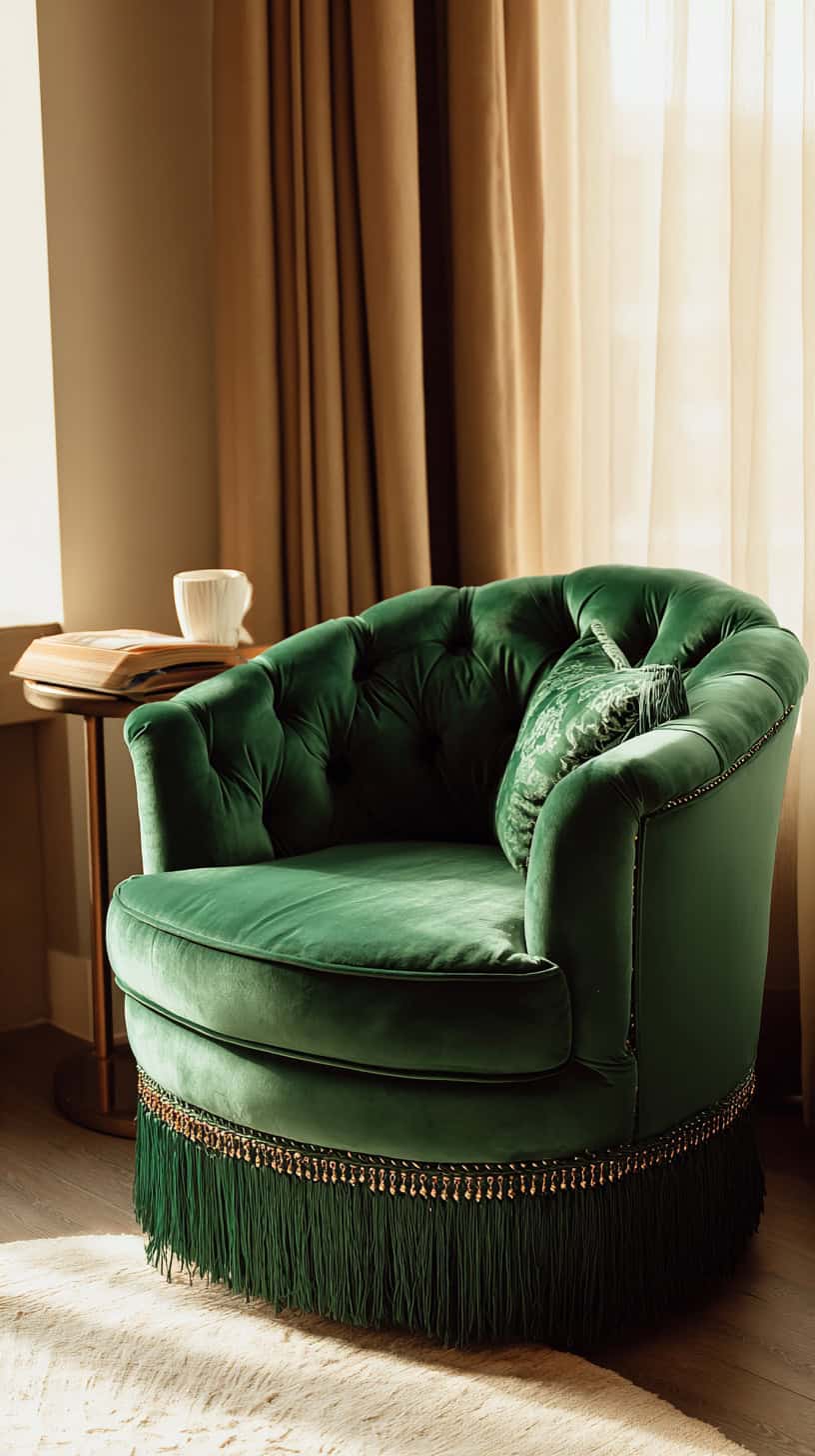 Tufted Armchair with Fringe - Image 2