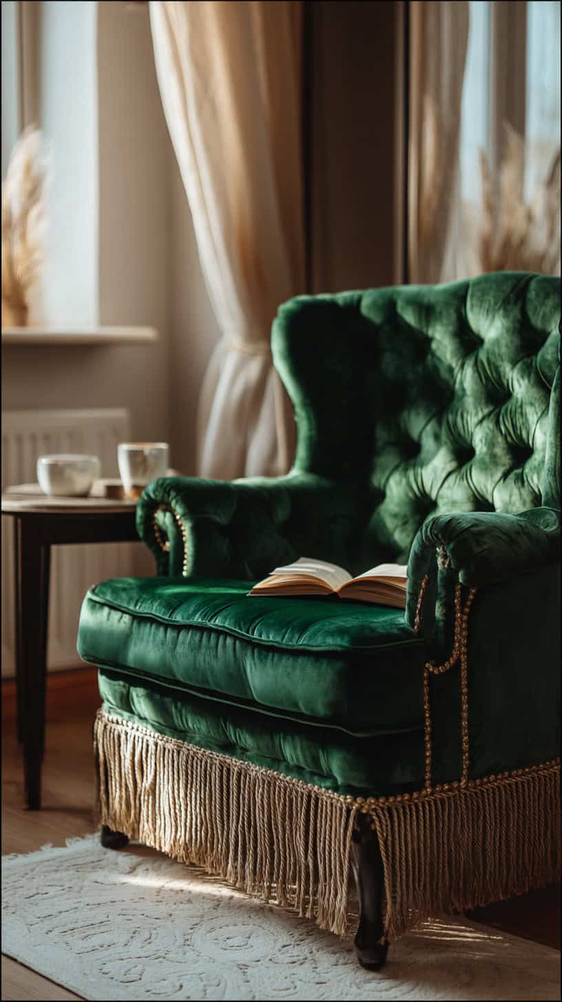Tufted Armchair with Fringe - Image 1