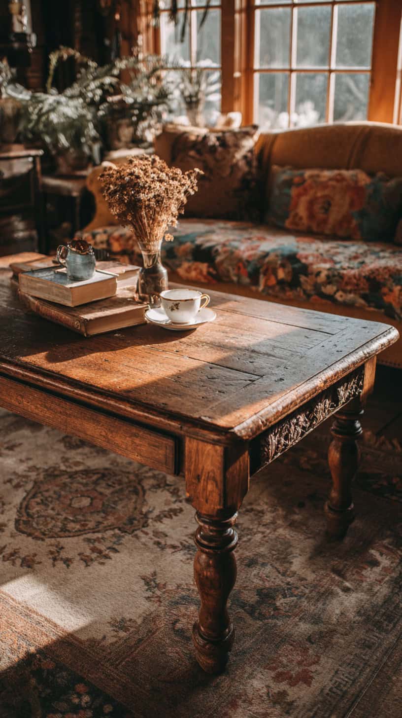 Antique Wood Coffee Table - Image 2