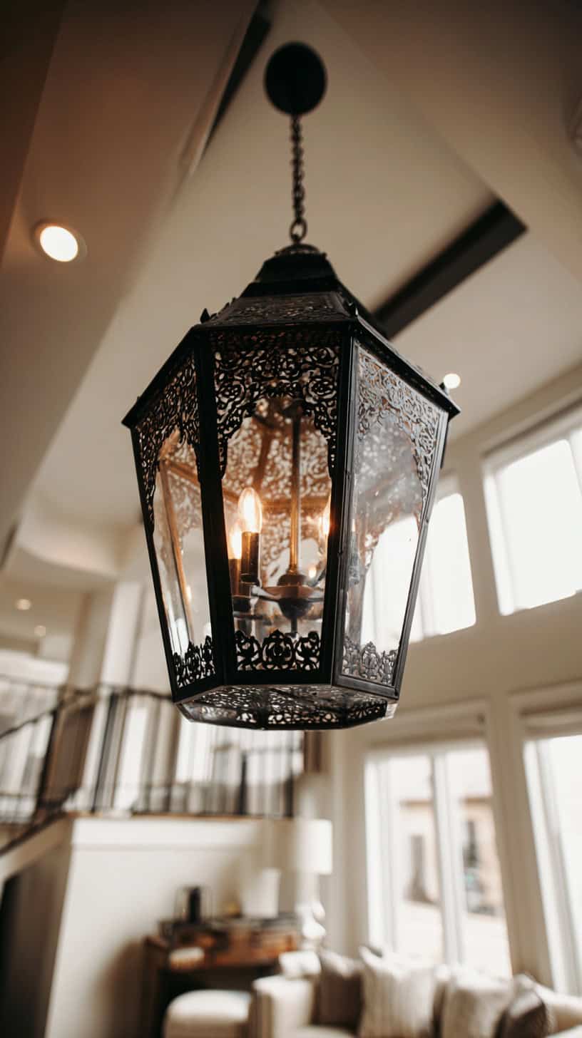 Black Metal Lantern Pendant - Image 1
