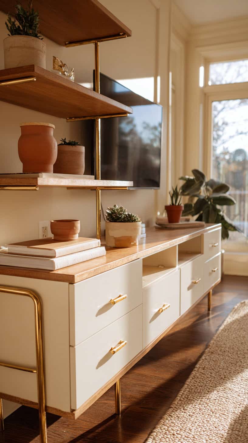 Brass-Accented TV Shelf - Image 1