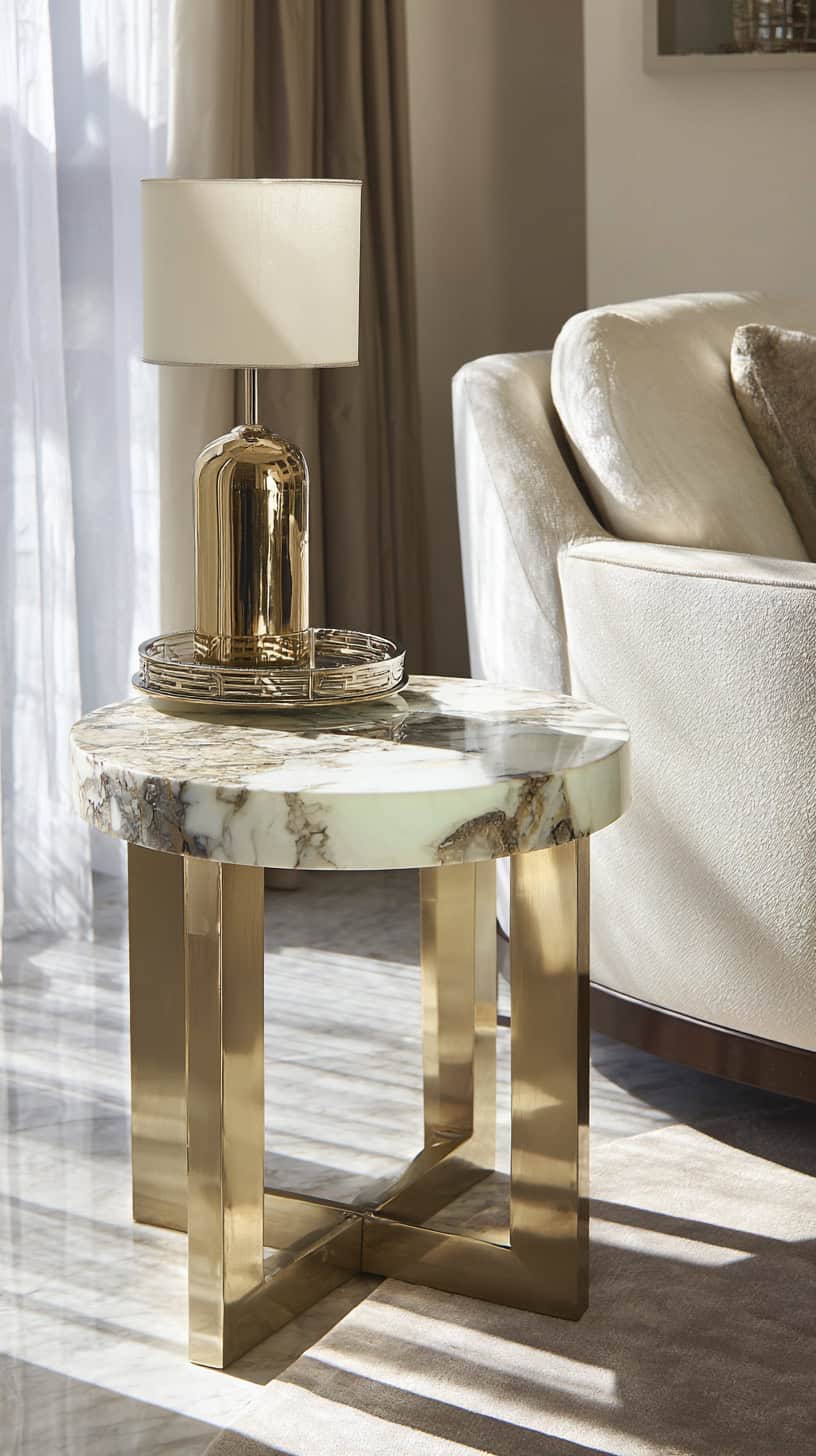 Cream Marble Side Table - Image 2
