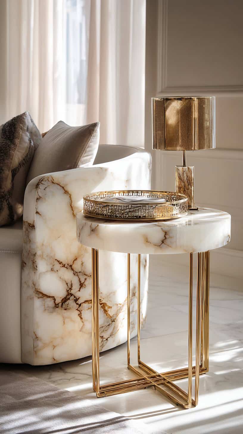 Cream Marble Side Table - Image 1