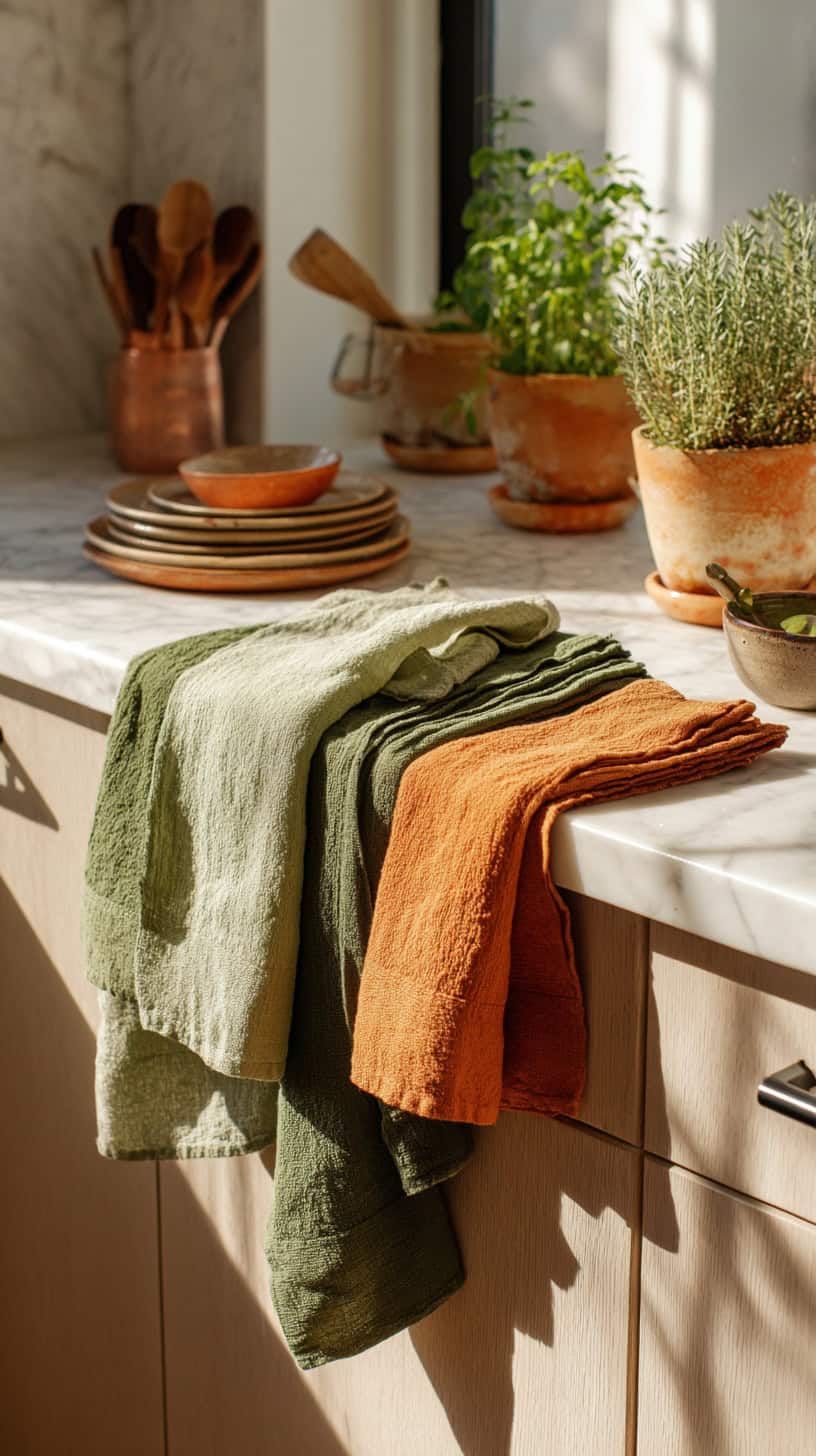 Earthy Green Kitchen Towels - Image 1