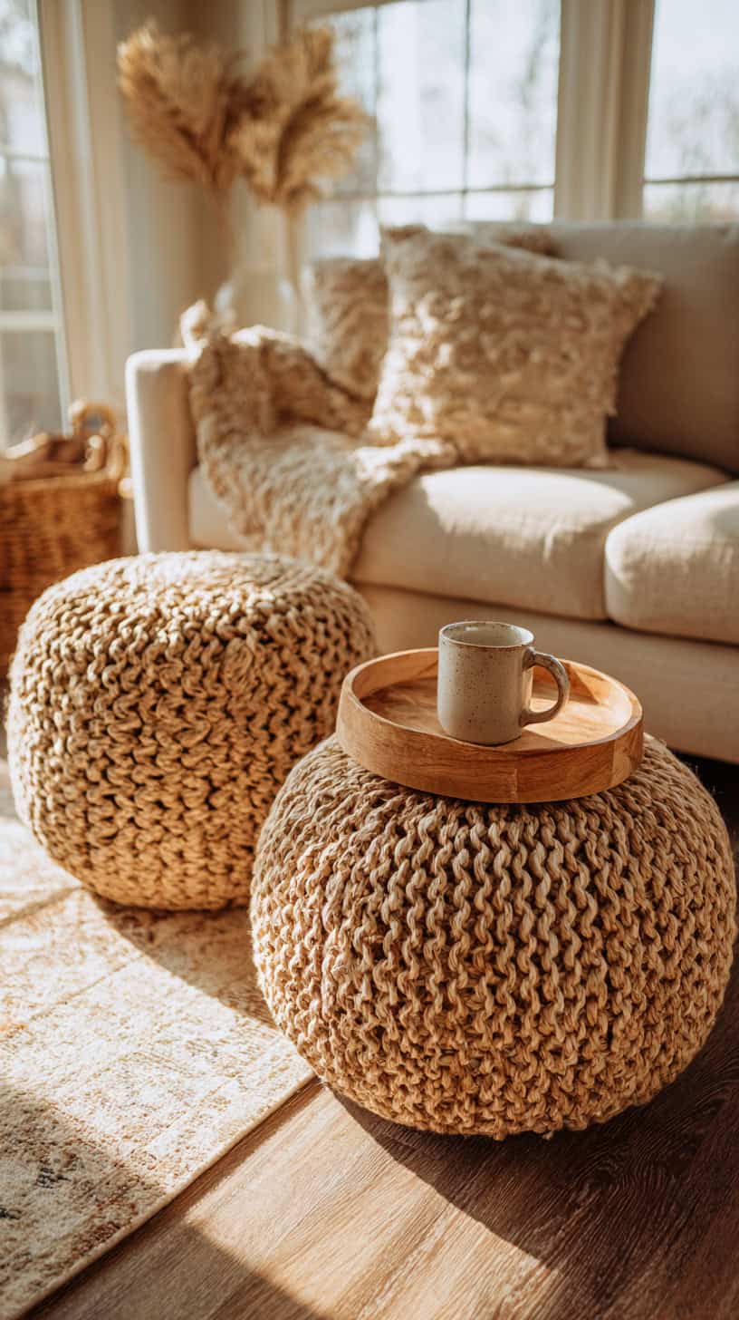 Farmhouse Jute Pouf Seating - Image 2