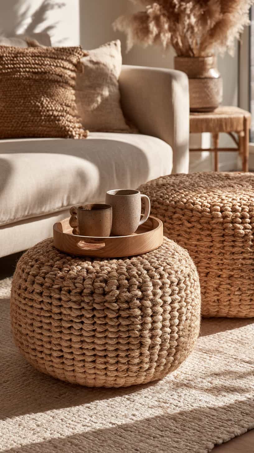 Farmhouse Jute Pouf Seating - Image 1