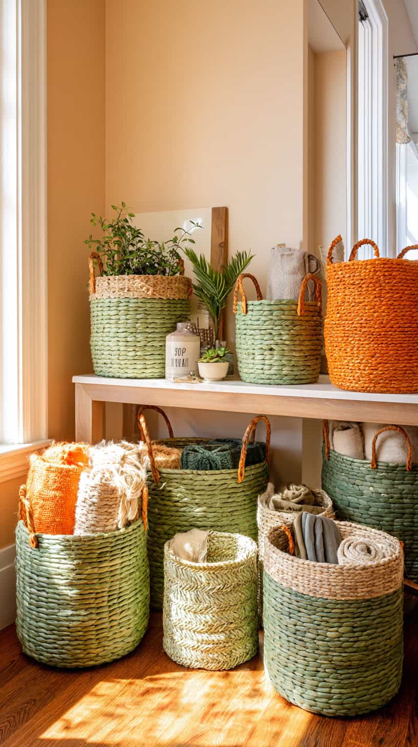 Green Woven Basket Storage - Image 1