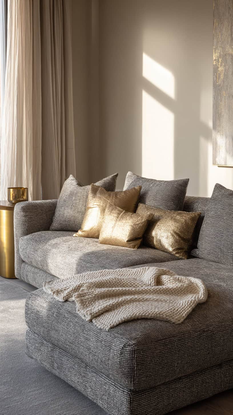 Grey Linen Sectional - Image 1