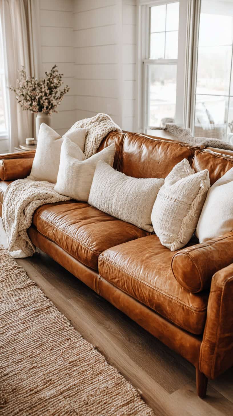 Leather Sofas with Linen Contrasts - Image 2
