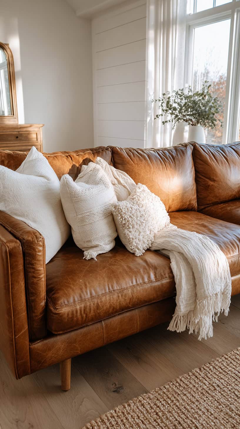 Leather Sofas with Linen Contrasts - Image 1