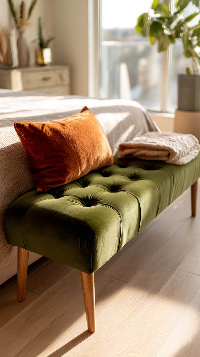 Olive Upholstered Bench - Image 2