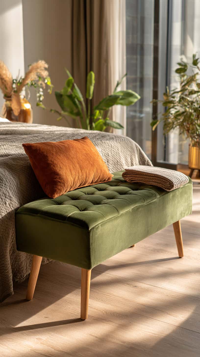 Olive Upholstered Bench - Image 1