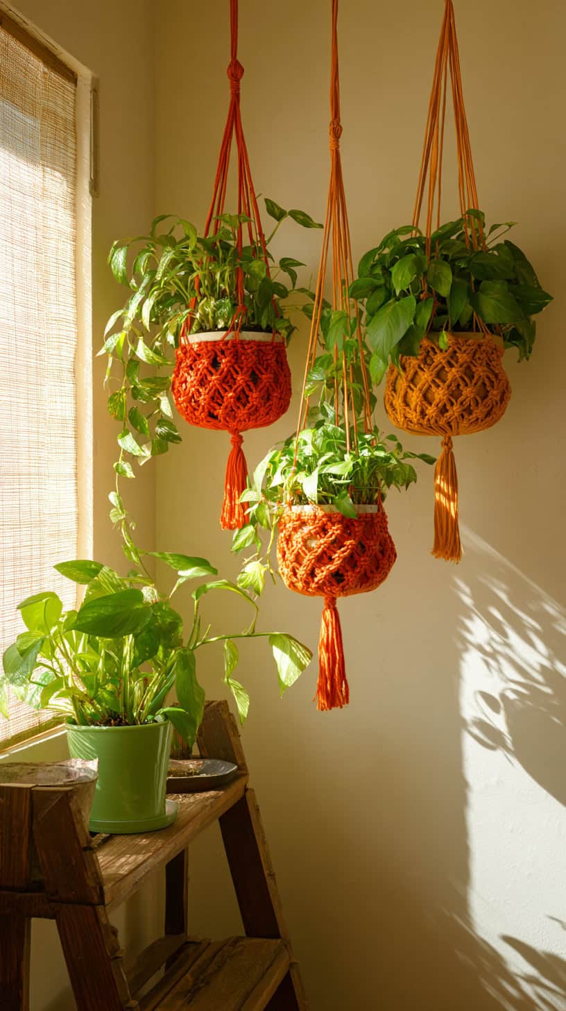 Orange Macrame Plant Hanger - Image 2
