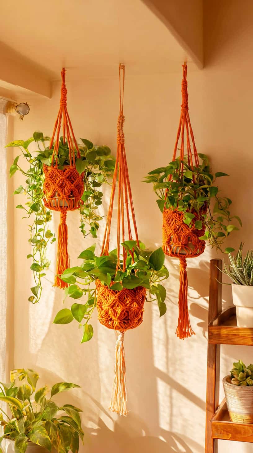 Orange Macrame Plant Hanger - Image 1
