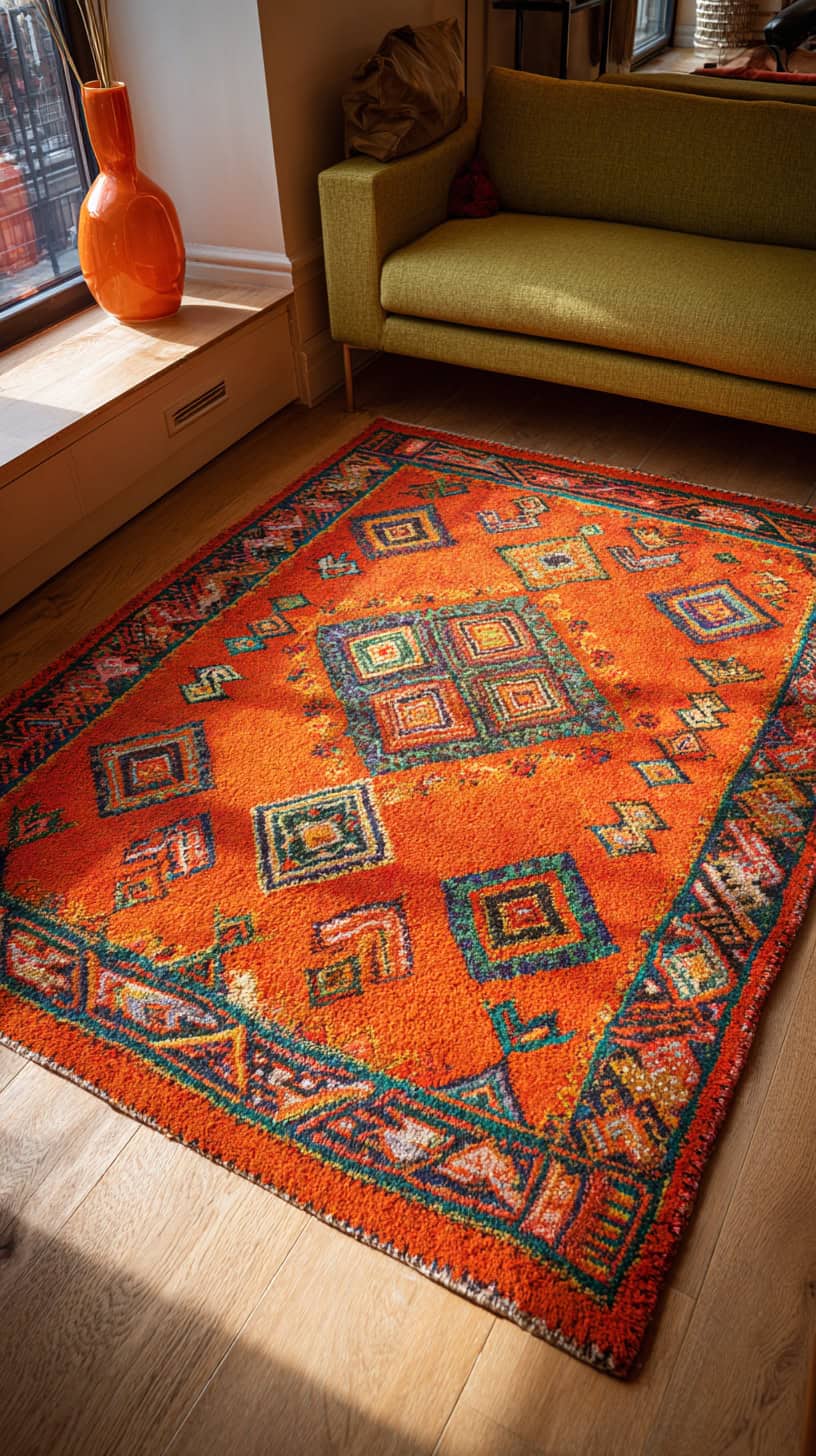 Orange Patterned Area Rug - Image 2