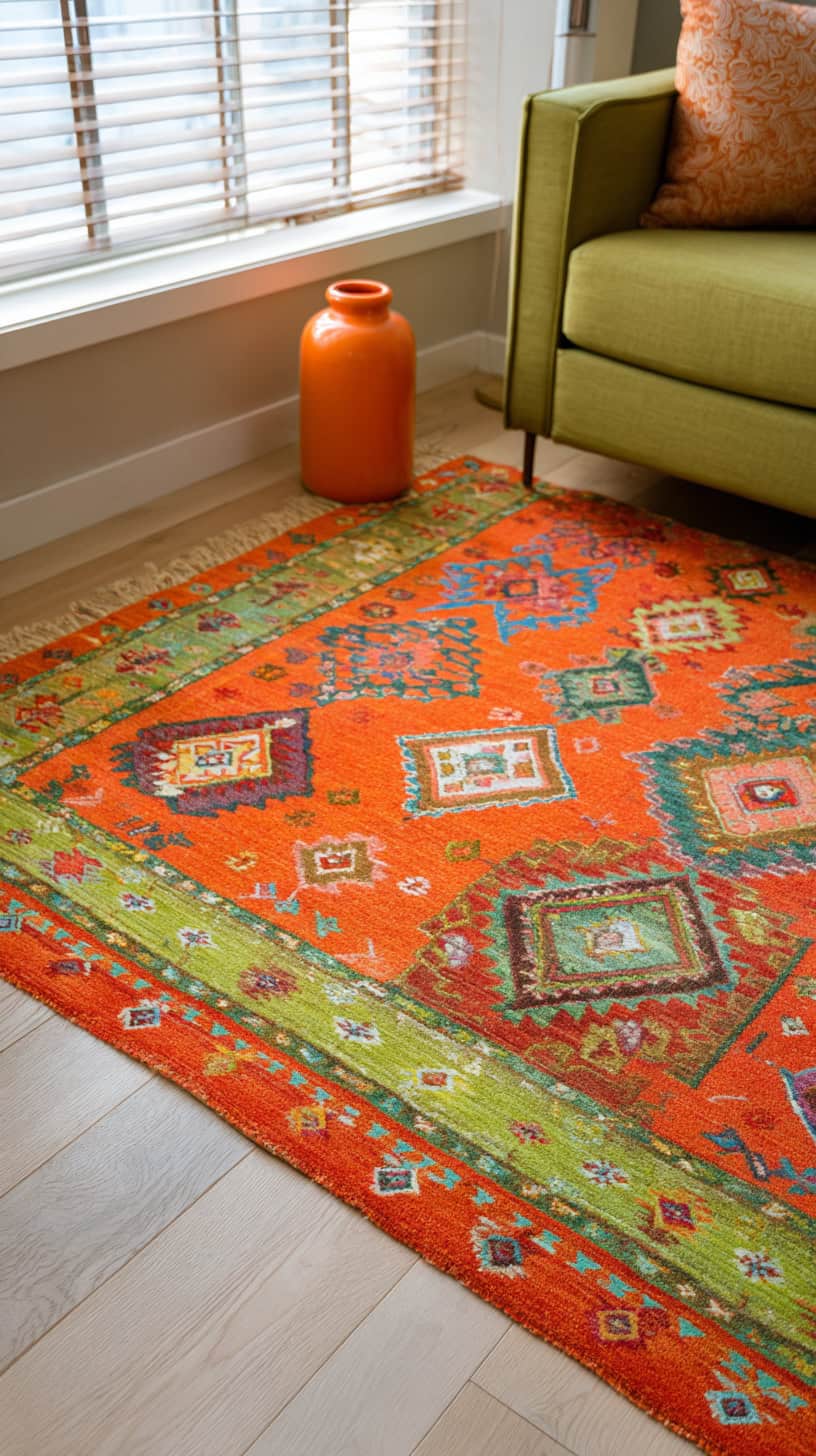 Orange Patterned Area Rug - Image 1