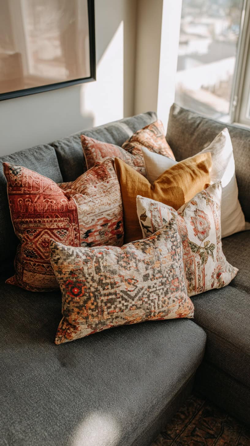 Patterned Vintage Throw Pillows - Image 1