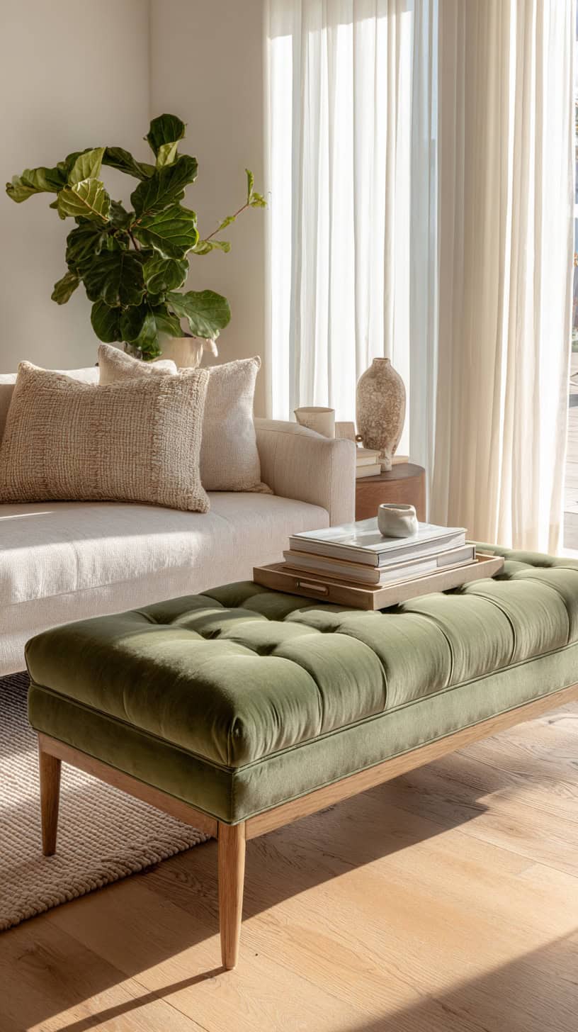 Sage Green Upholstered Bench - Image 2