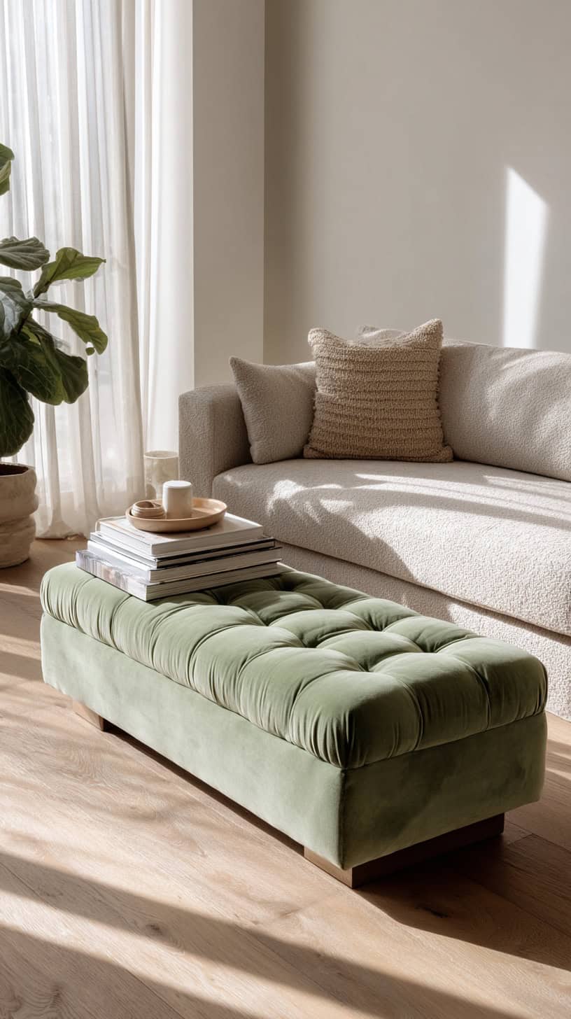 Sage Green Upholstered Bench - Image 1