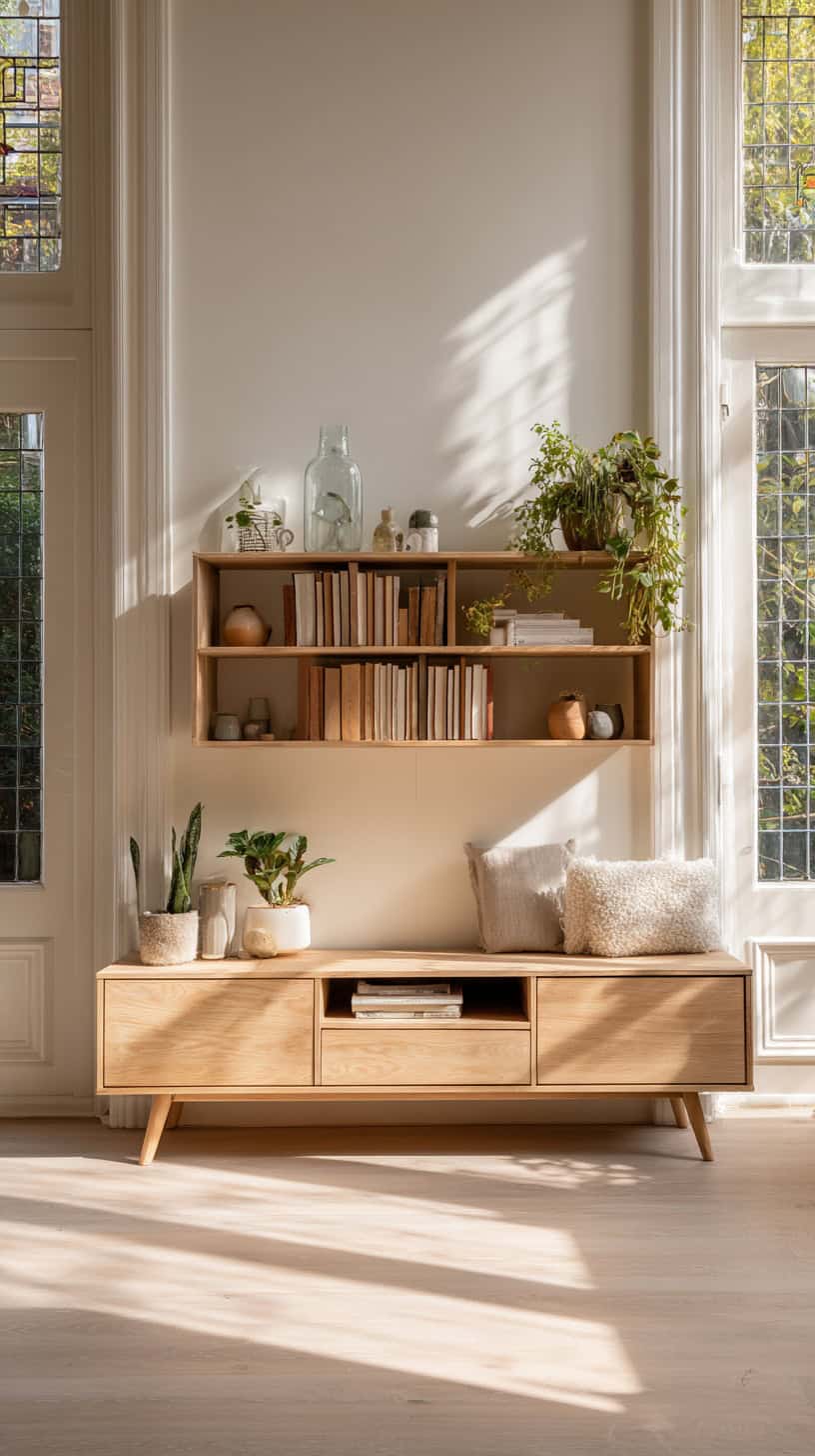 Scandinavian Wood TV Shelf - Image 1
