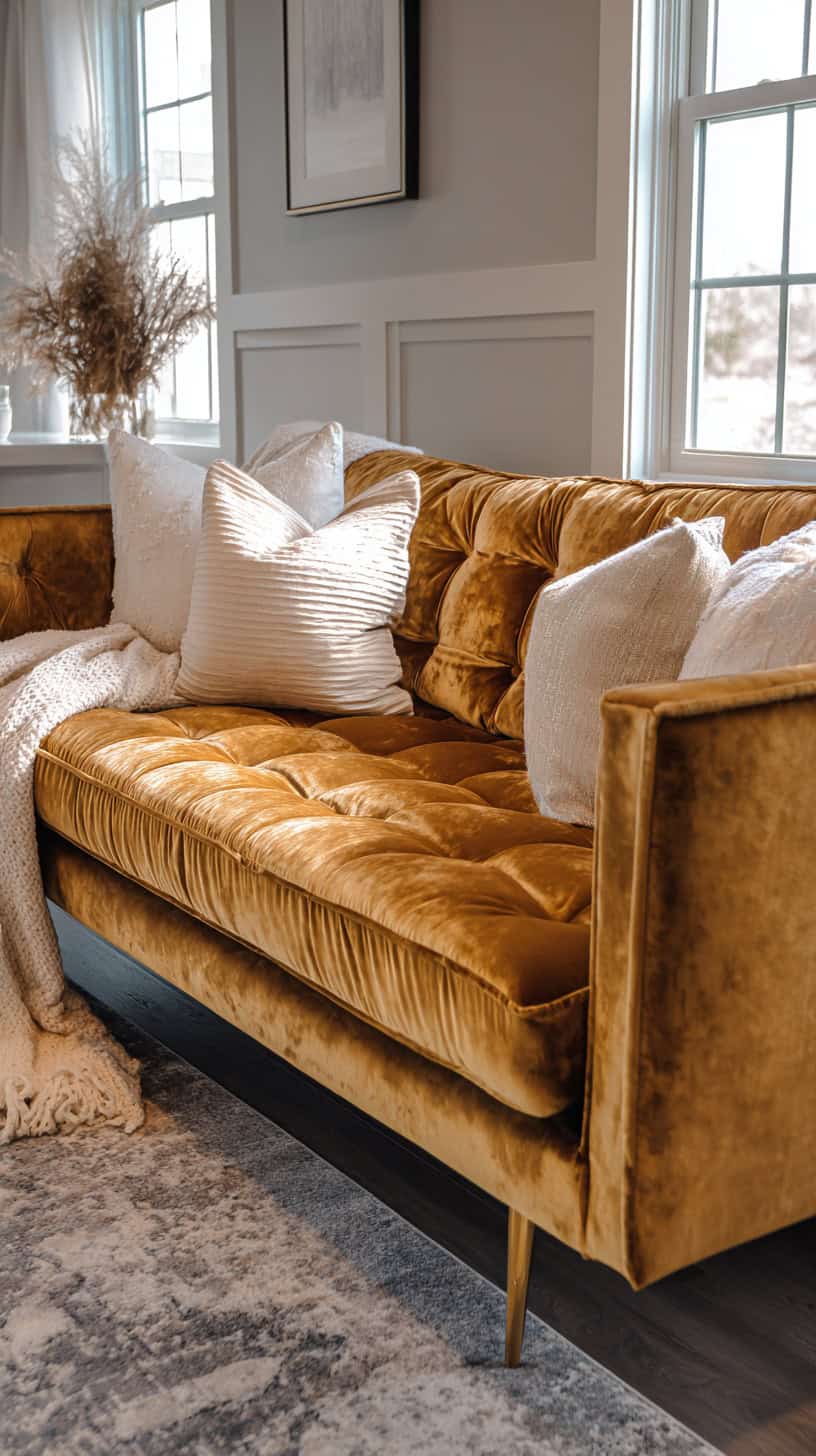 Velvet Gold Accent Sofa - Image 1
