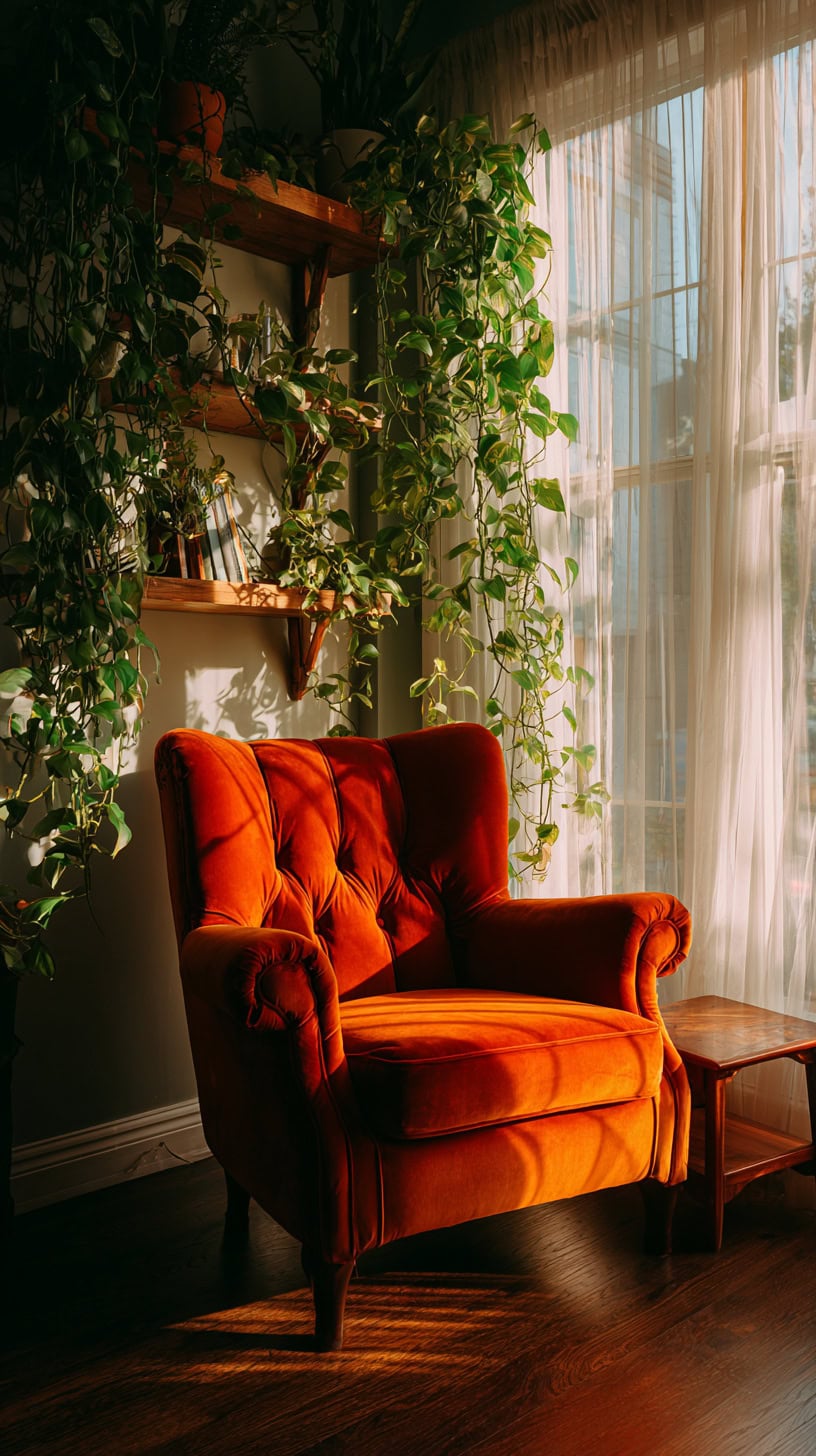 Velvet Orange Accent Chair - Image 1