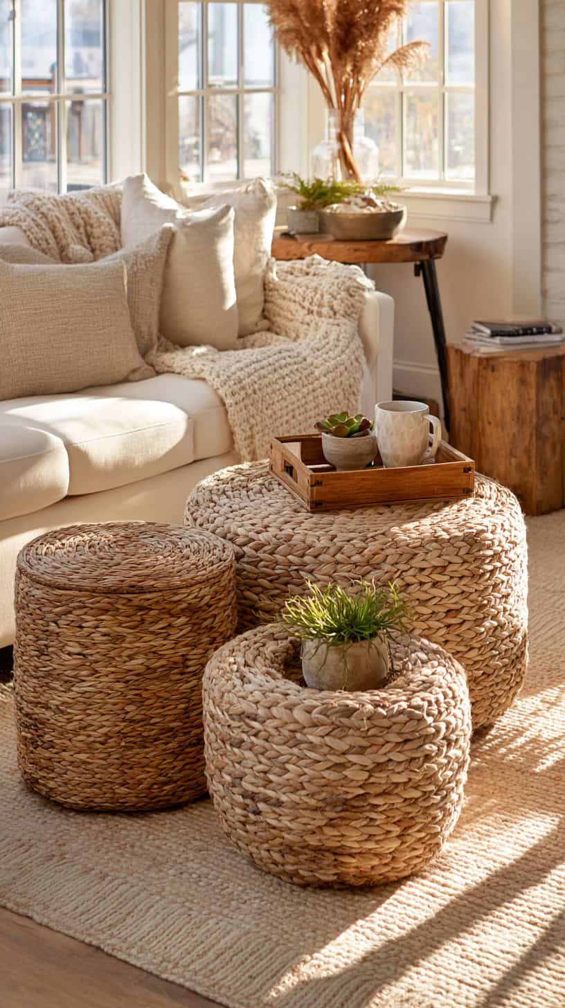 Woven Basket Storage Ottomans - Image 2