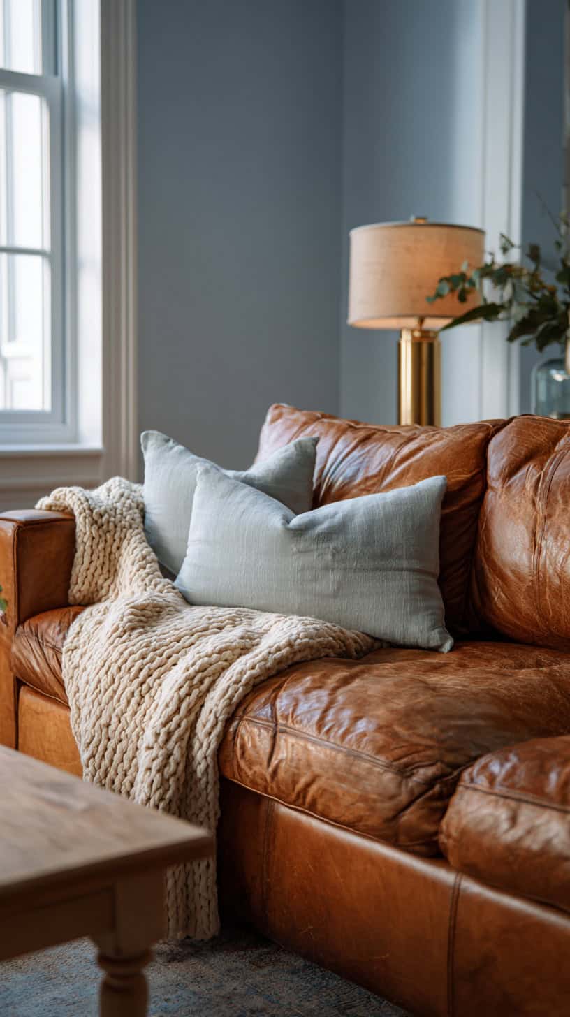 Blue Brown Leather Couch - Image 2