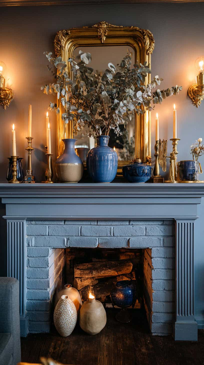 Cozy Blue Fireplace Mantel - Image 2