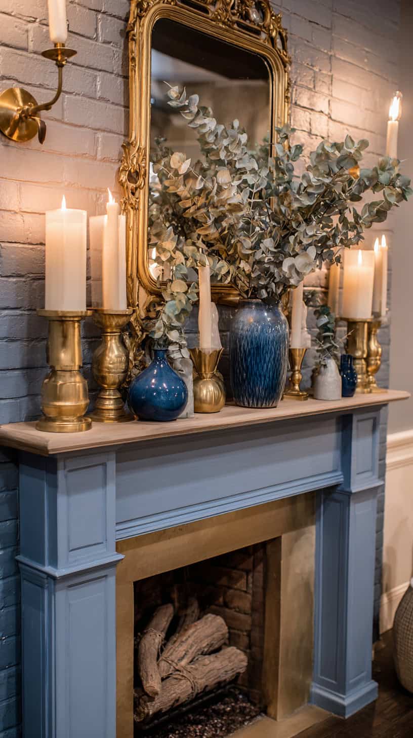 Cozy Blue Fireplace Mantel - Image 1