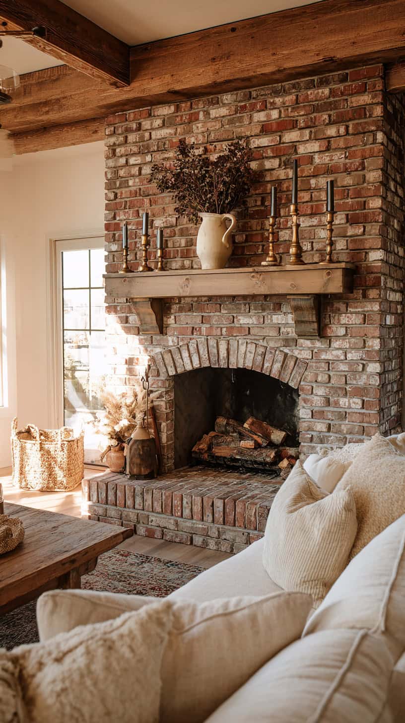 Farmhouse Living Room With Brick Fireplace - Image 1