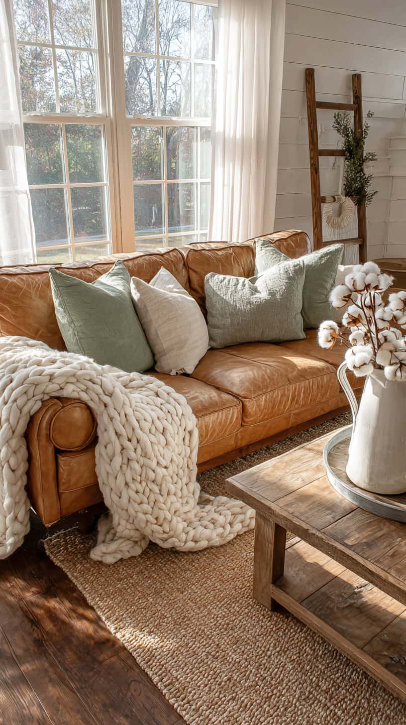 Farmhouse Living Room With Leather Sofa - Image 2