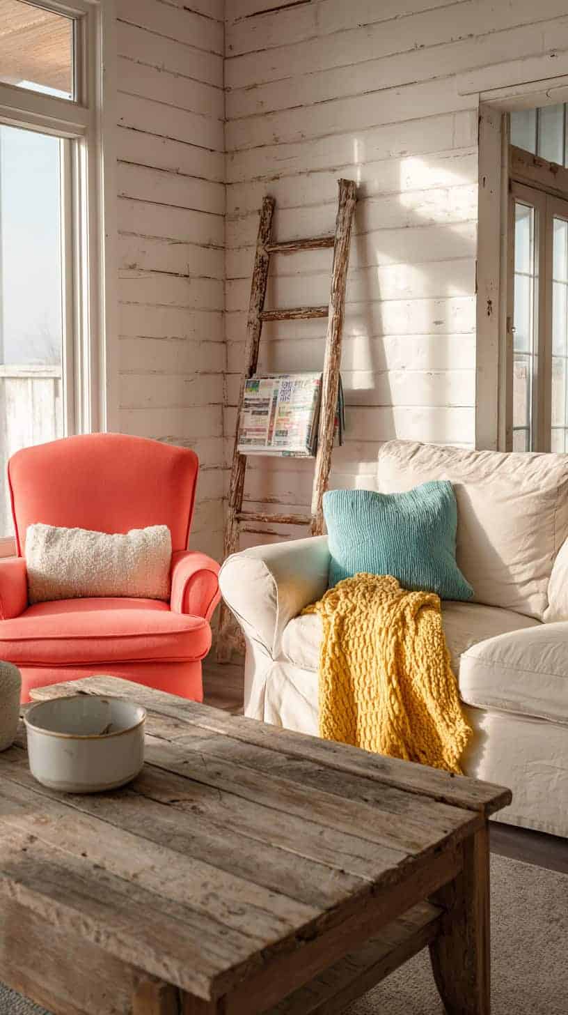 Living Room With Pop Of Color Farmhouse