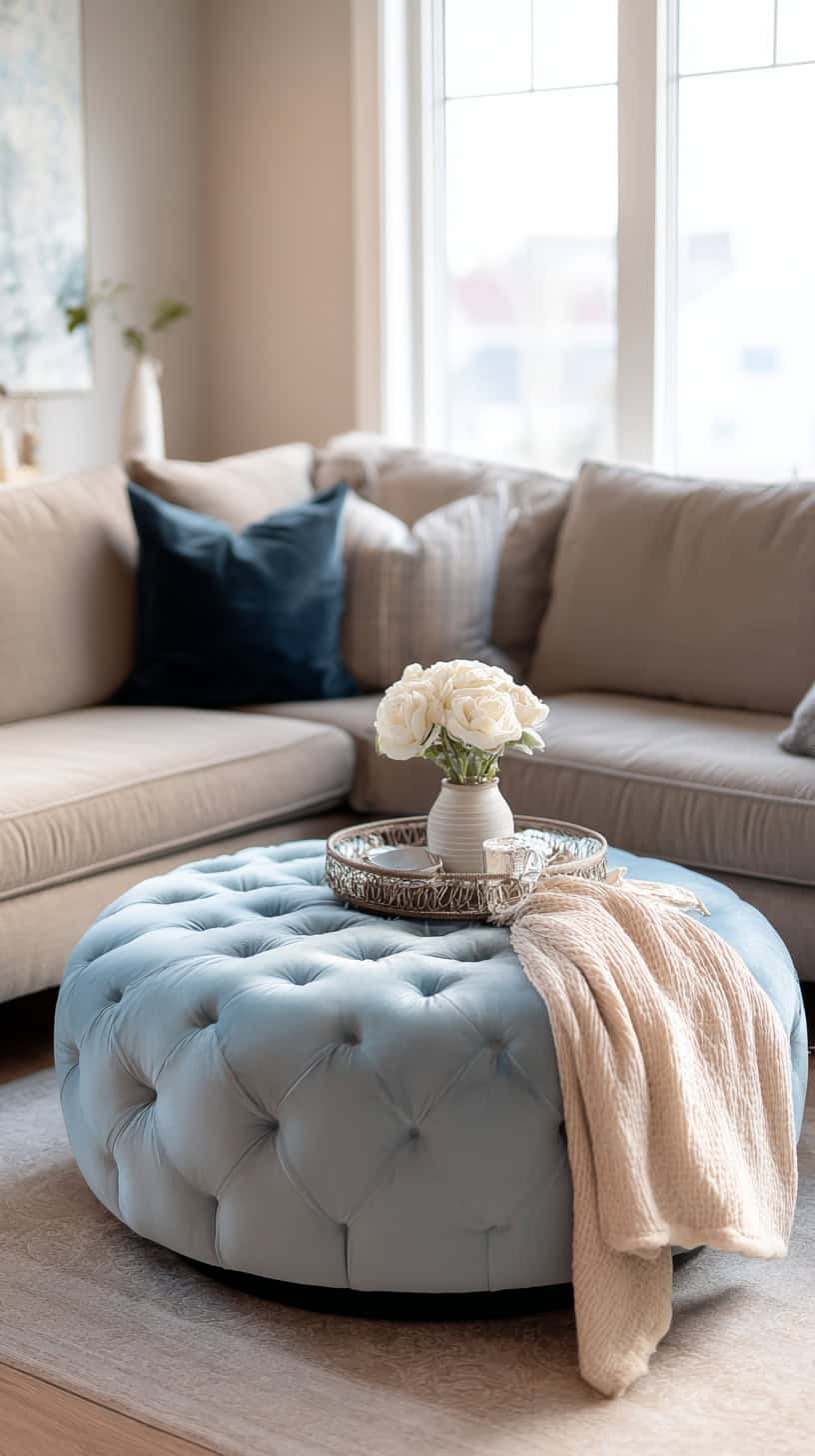 Pale Blue Ottoman Seat - Image 2