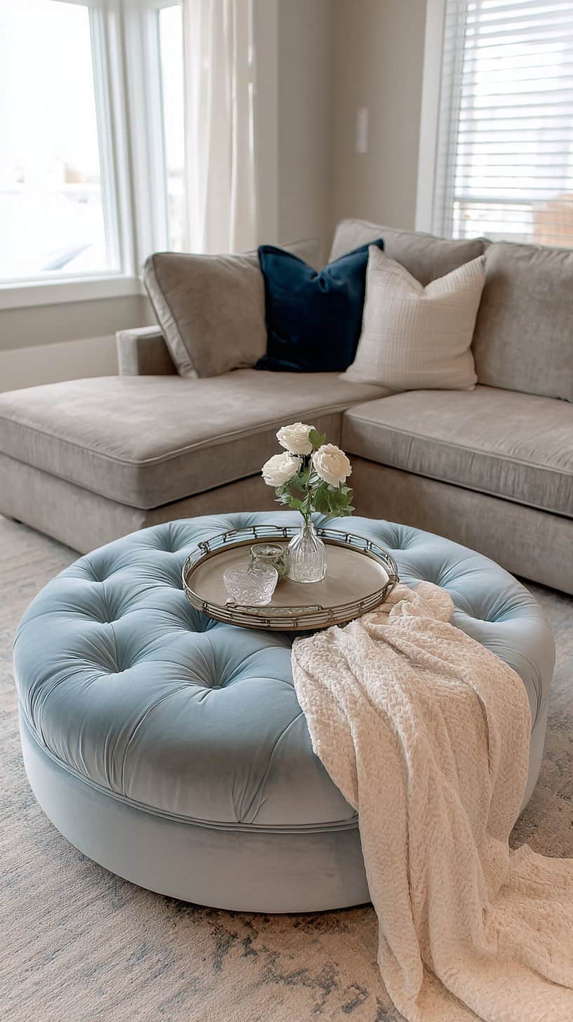 Pale Blue Ottoman Seat - Image 1
