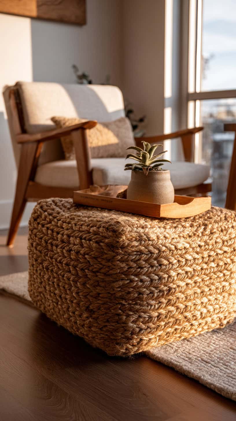 Plush Jute Pouf - Image 2