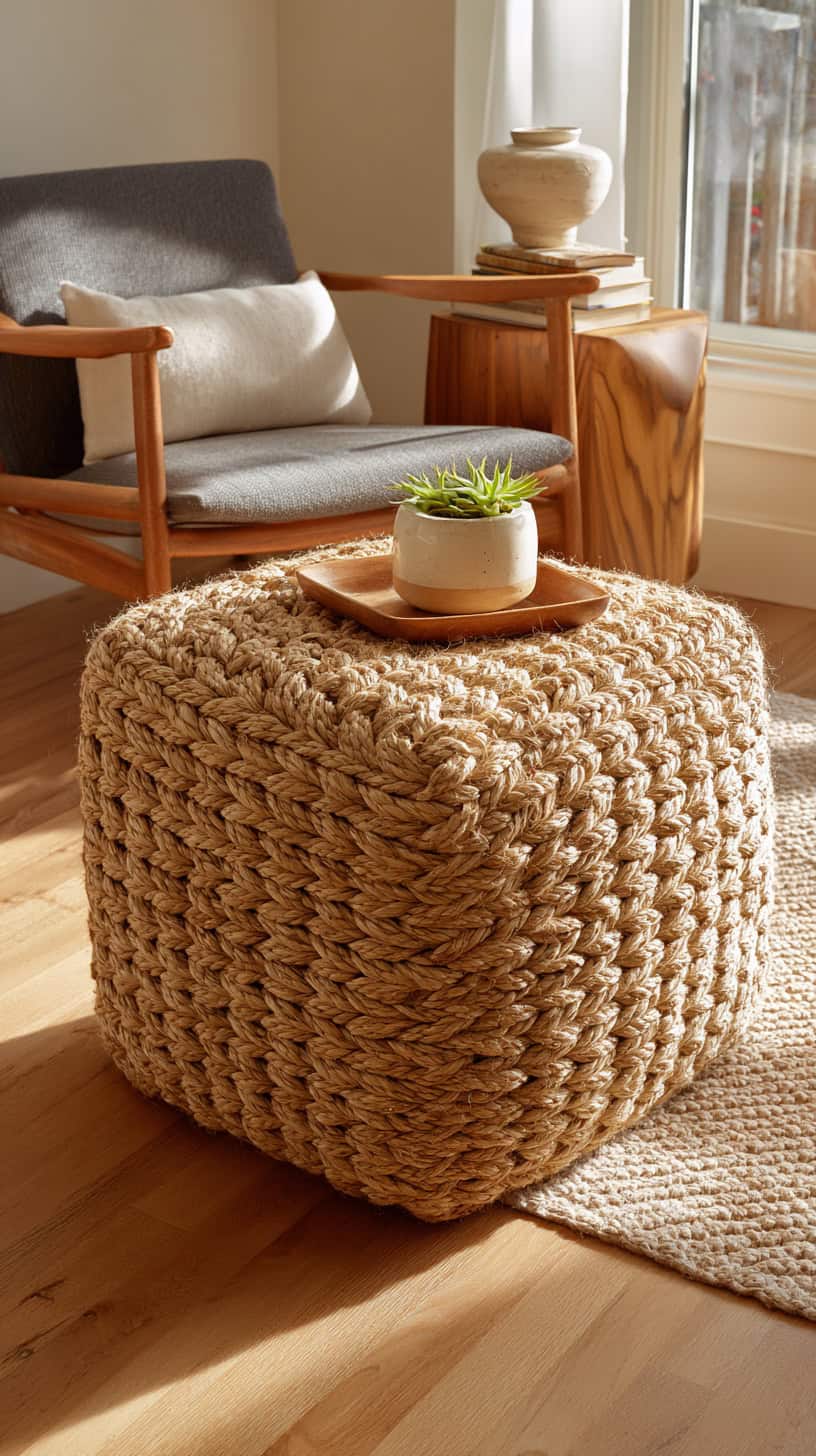 Plush Jute Pouf - Image 1