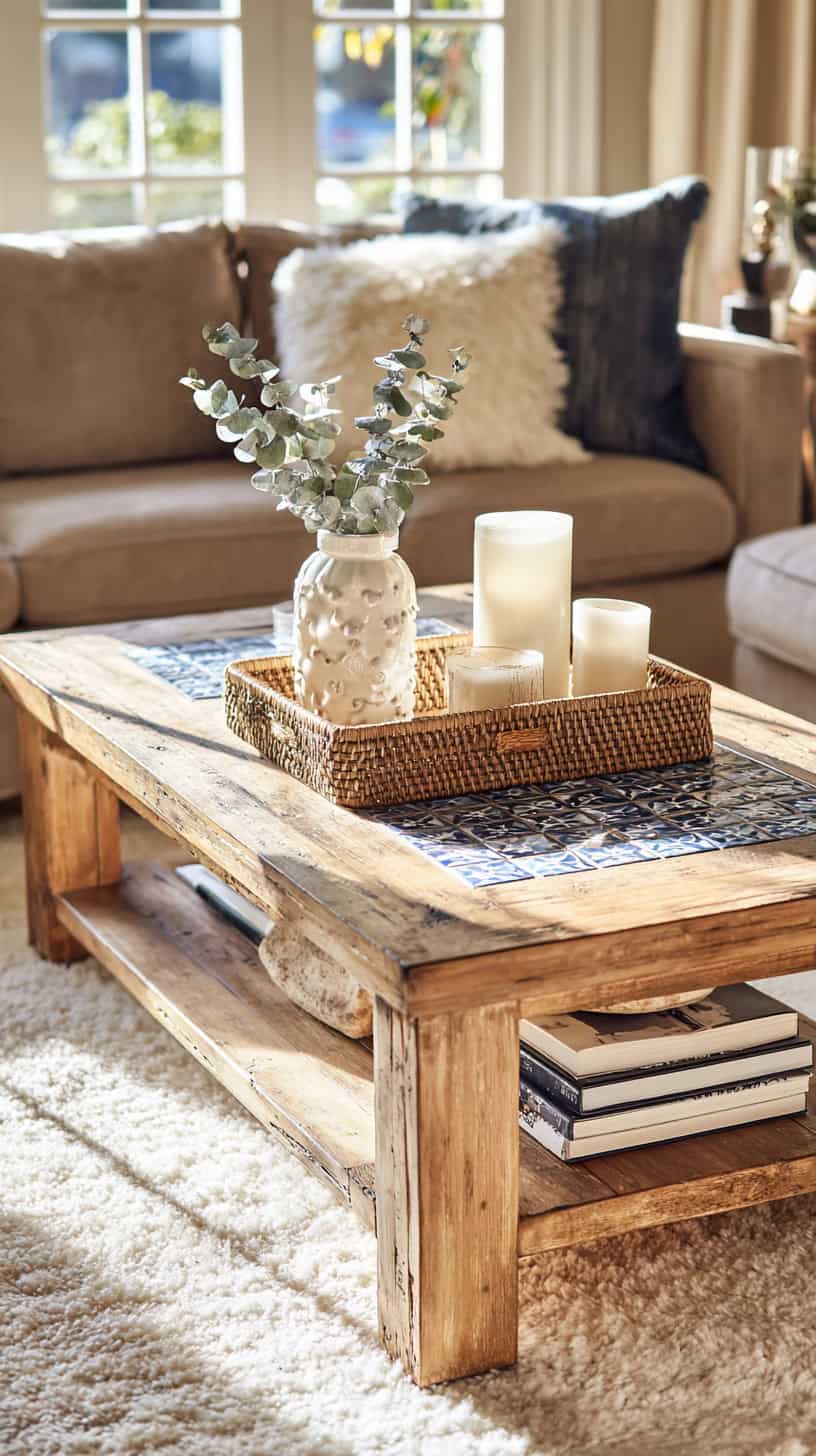 Tan Blue Coffee Table - Image 1