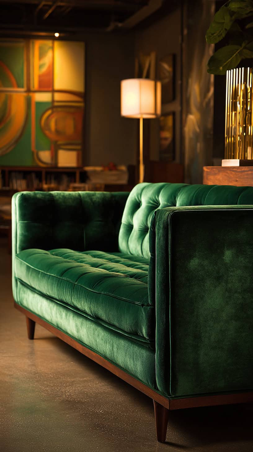 Velvet Tufted Sofa - Image 1